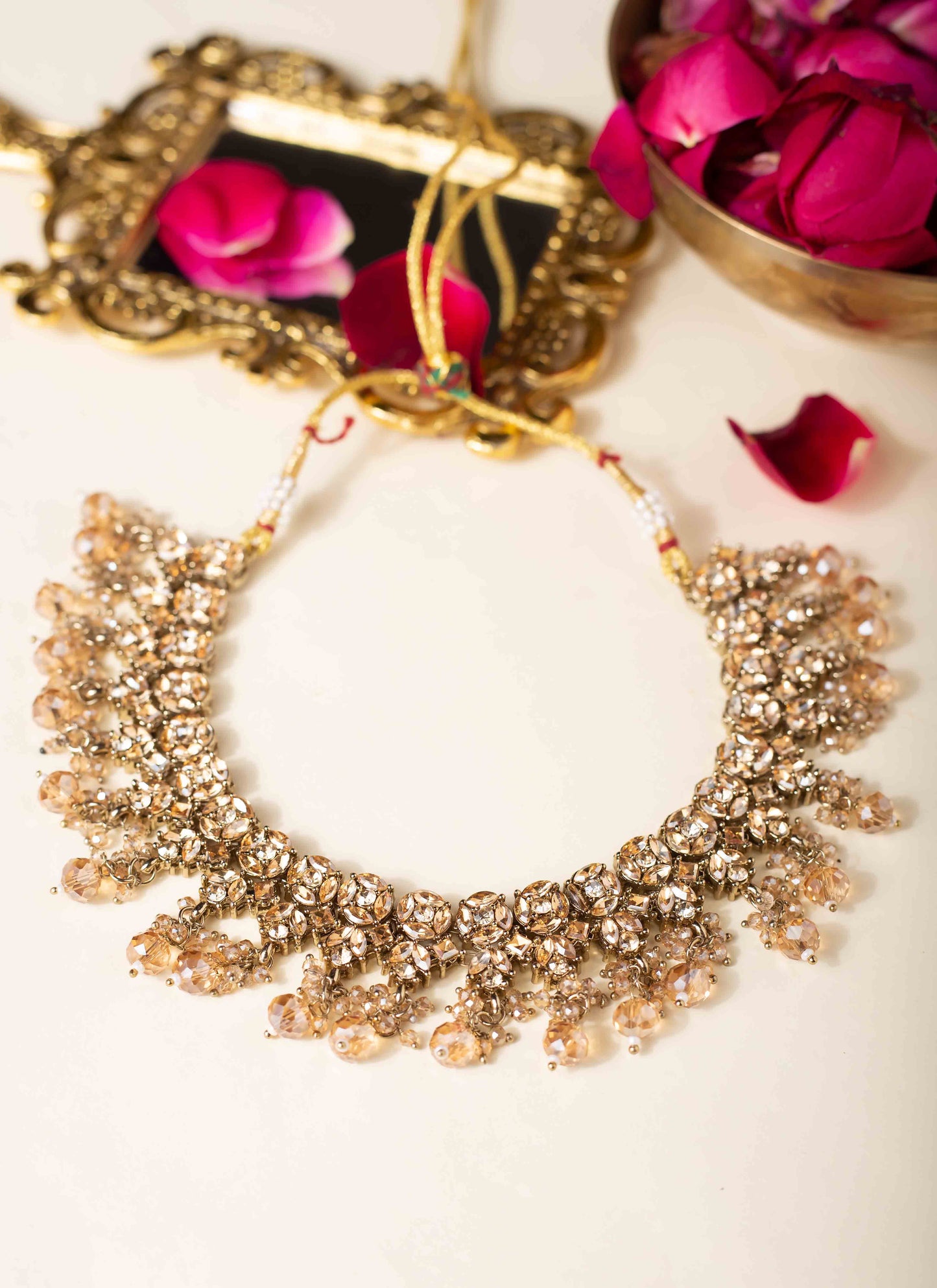 Gold Plated Kundan Brown Pearl Choker Set