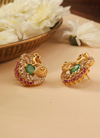 Gold Studs with American Diamonds and Multicolour Stones