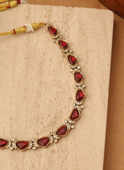 Crimson Elegance Gold Plated Necklace Set