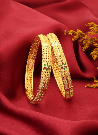 Gold-Plated Bangles with Floral Design