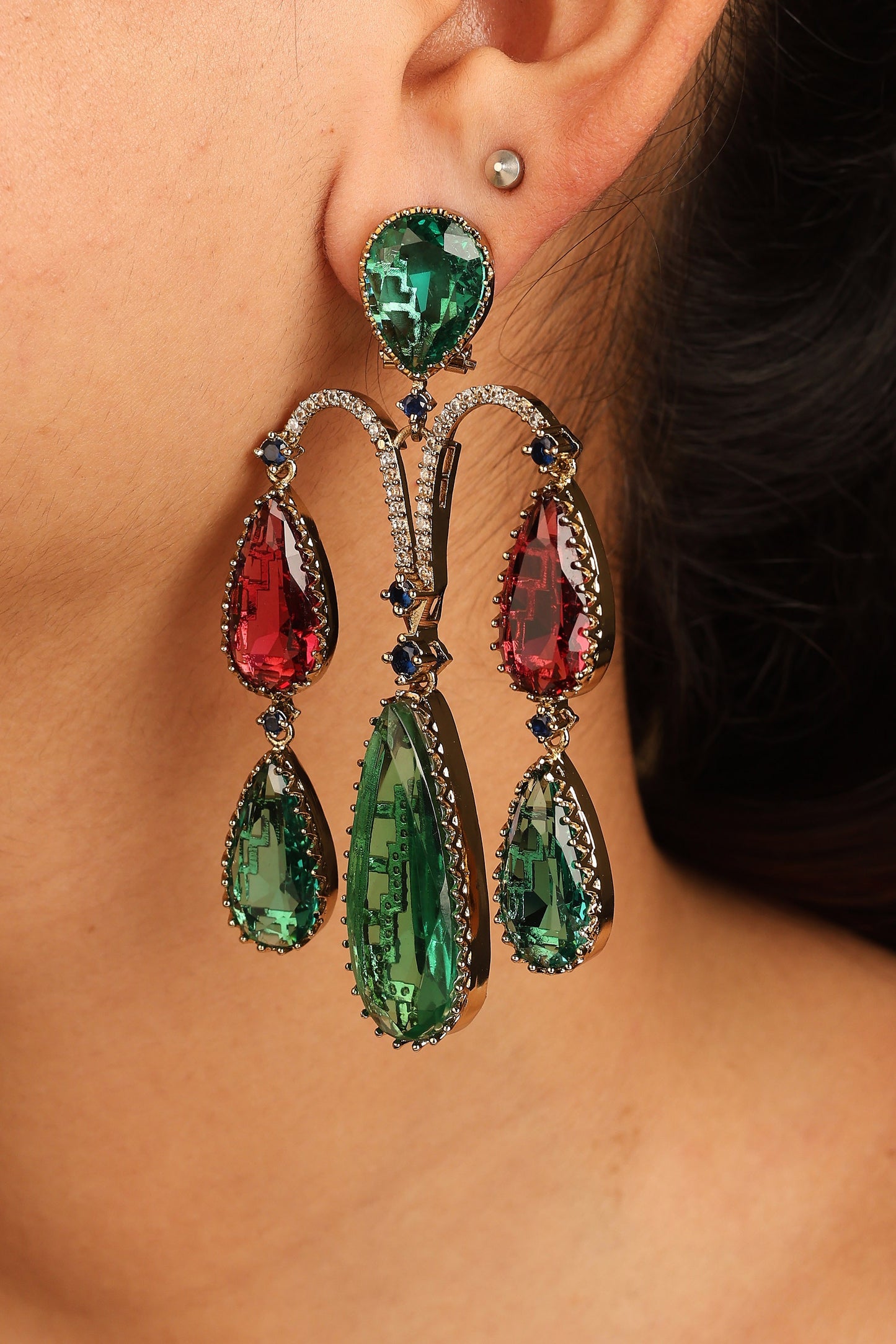 Earrings with Red and Green Stones