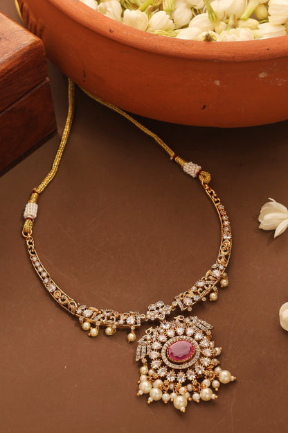 Gold Plated American Stone Studded Necklace Set