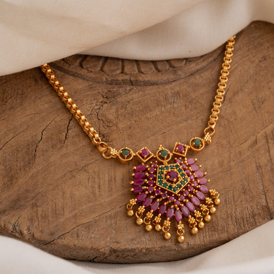 Radiant Blossom Red Stone Pendant Necklace