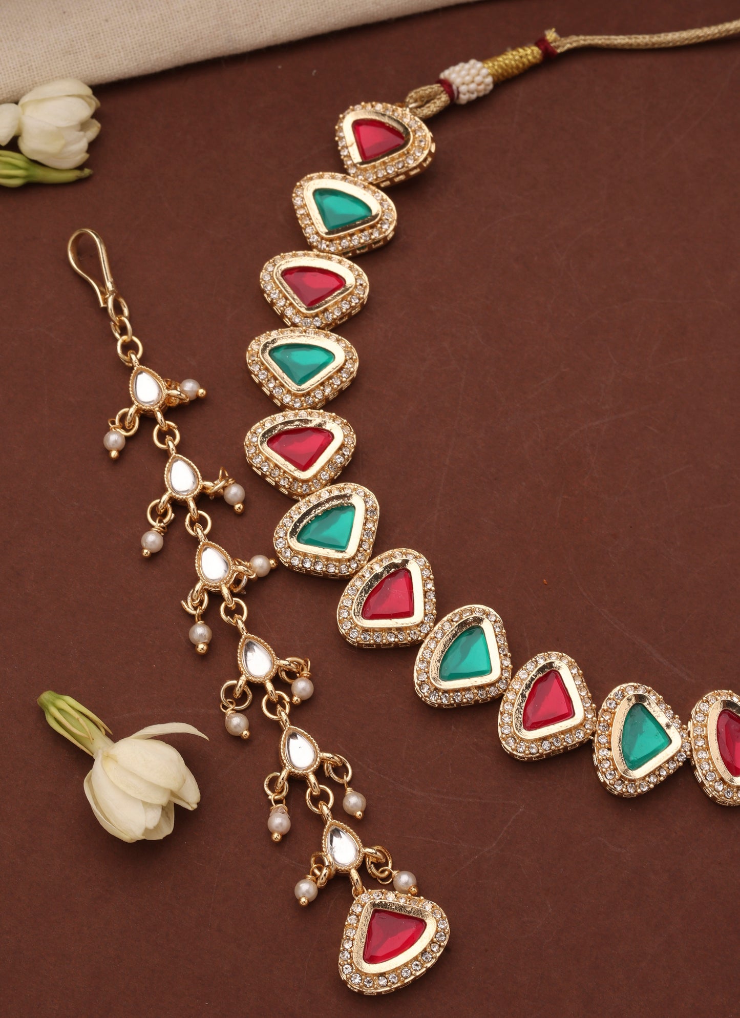 Kundan Multicolour Triangle Shape Necklace Set