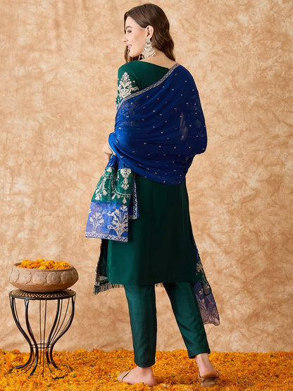 Semi Stitched Pakistani Suit in Green Georgette with Detailed Embroidery and Dupatta