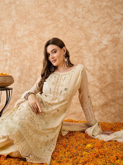 Semi Stitched Pakistani Suit in Beige Georgette