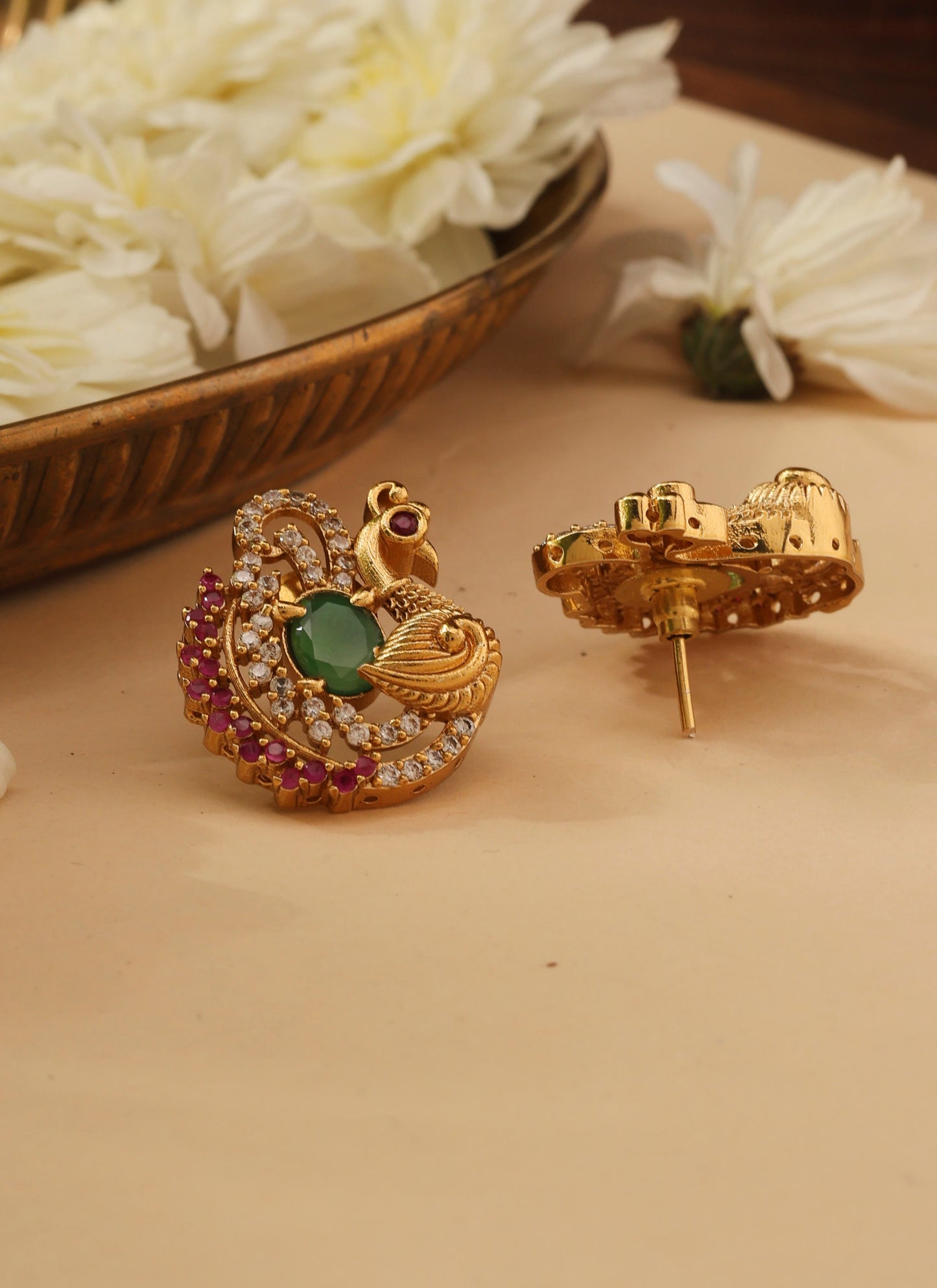 Gold Studs with American Diamonds and Multicolour Stones