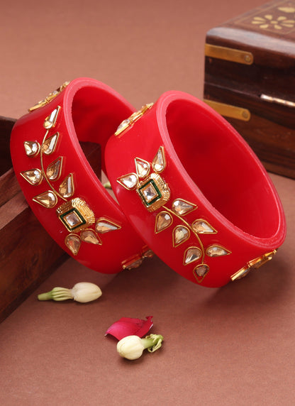 Rajwadi Red Bangles with Kundan Work