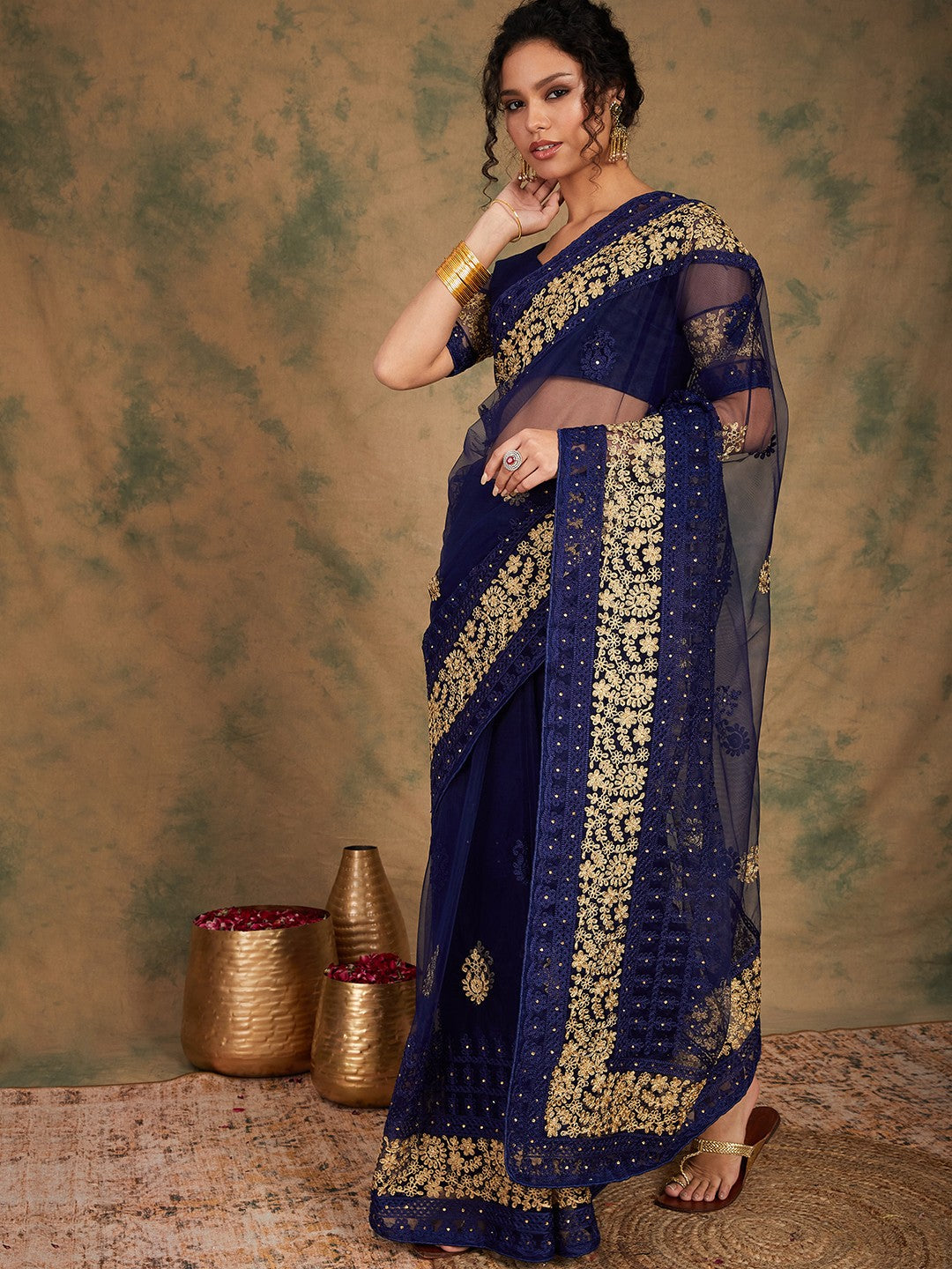 Embroidered Net Saree with Intricate Bead Work