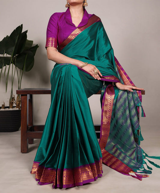Emerald Green Art Silk Saree with Zari Border