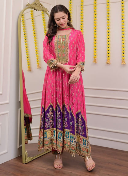 Pink Mirror Silk Blend Readymade Suit