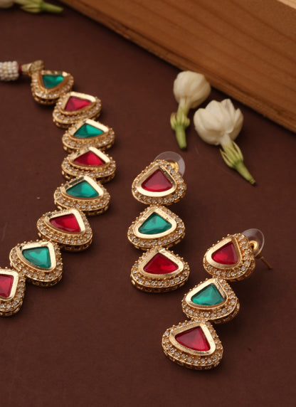 Kundan Multicolour Triangle Shape Necklace Set