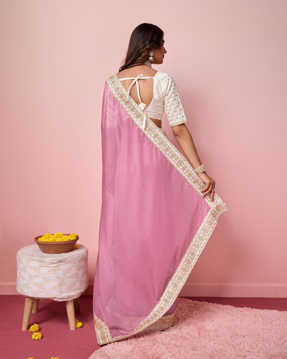 Pastel Purple Organza Embroidered Saree