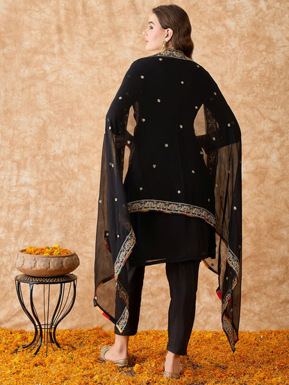 Semi Stitched Pakistani Suit in Black Georgette