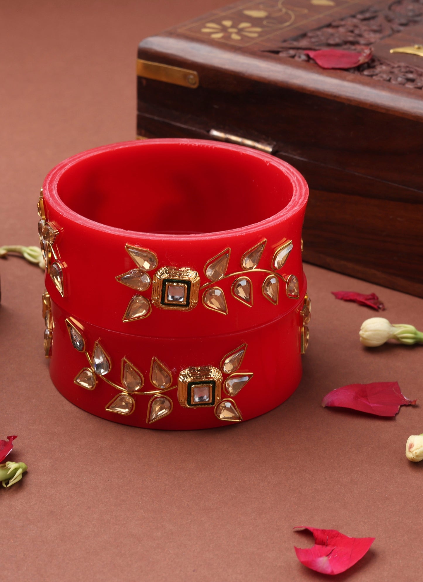 Rajwadi Red Bangles with Kundan Work