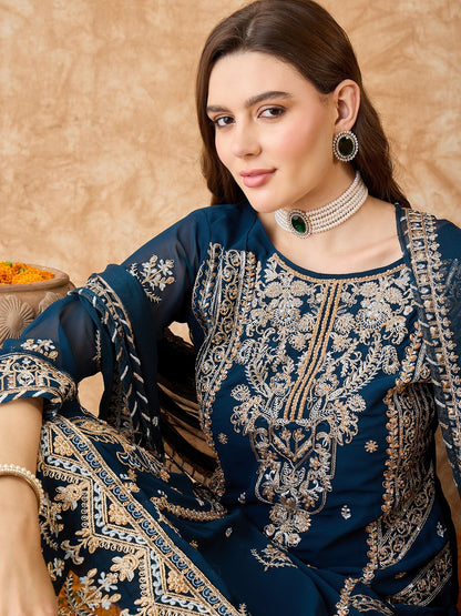 Semi Stitched Pakistani Suit in Teal Georgette