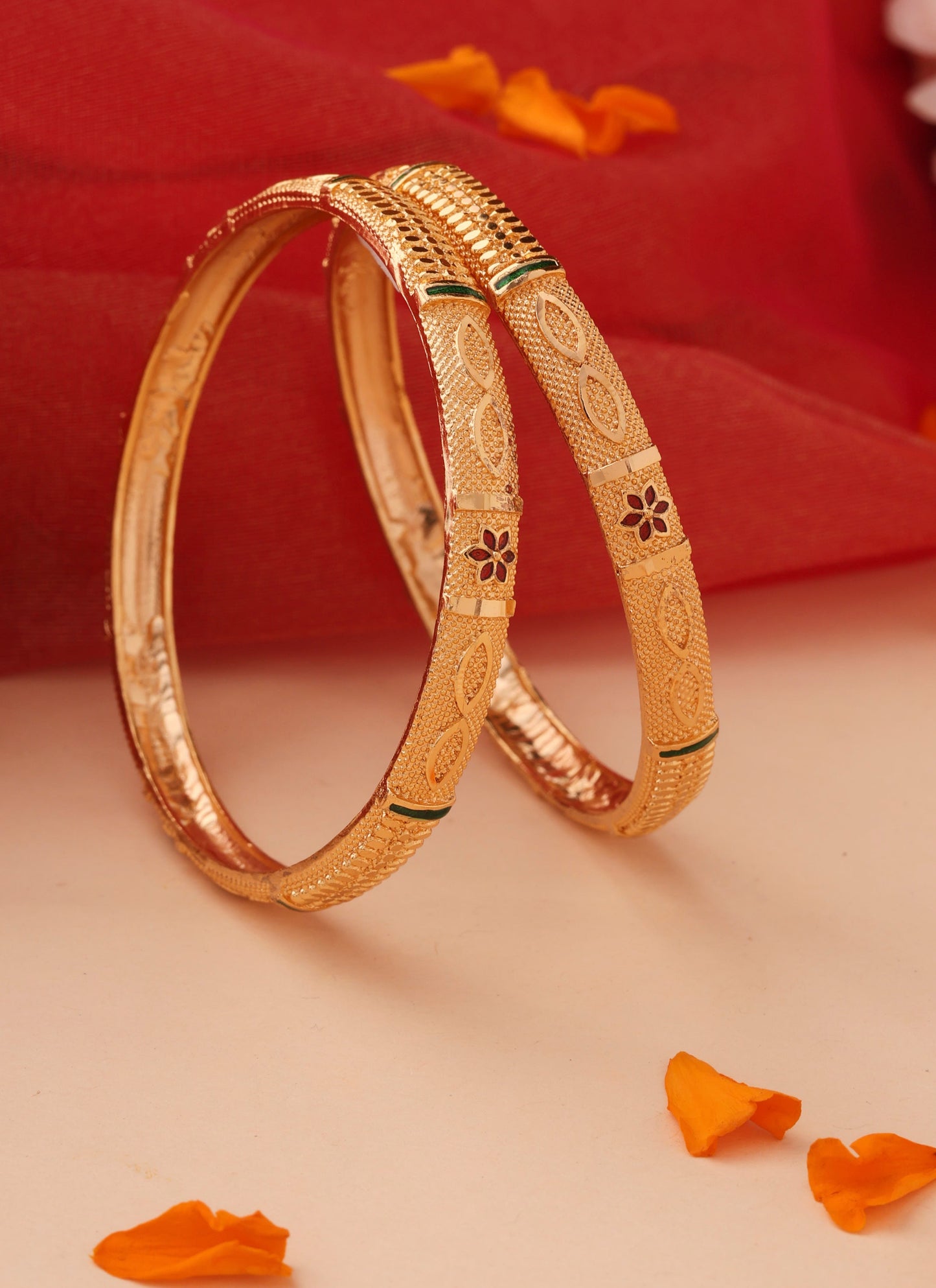 Set of two Gold Bangles with Color Accents