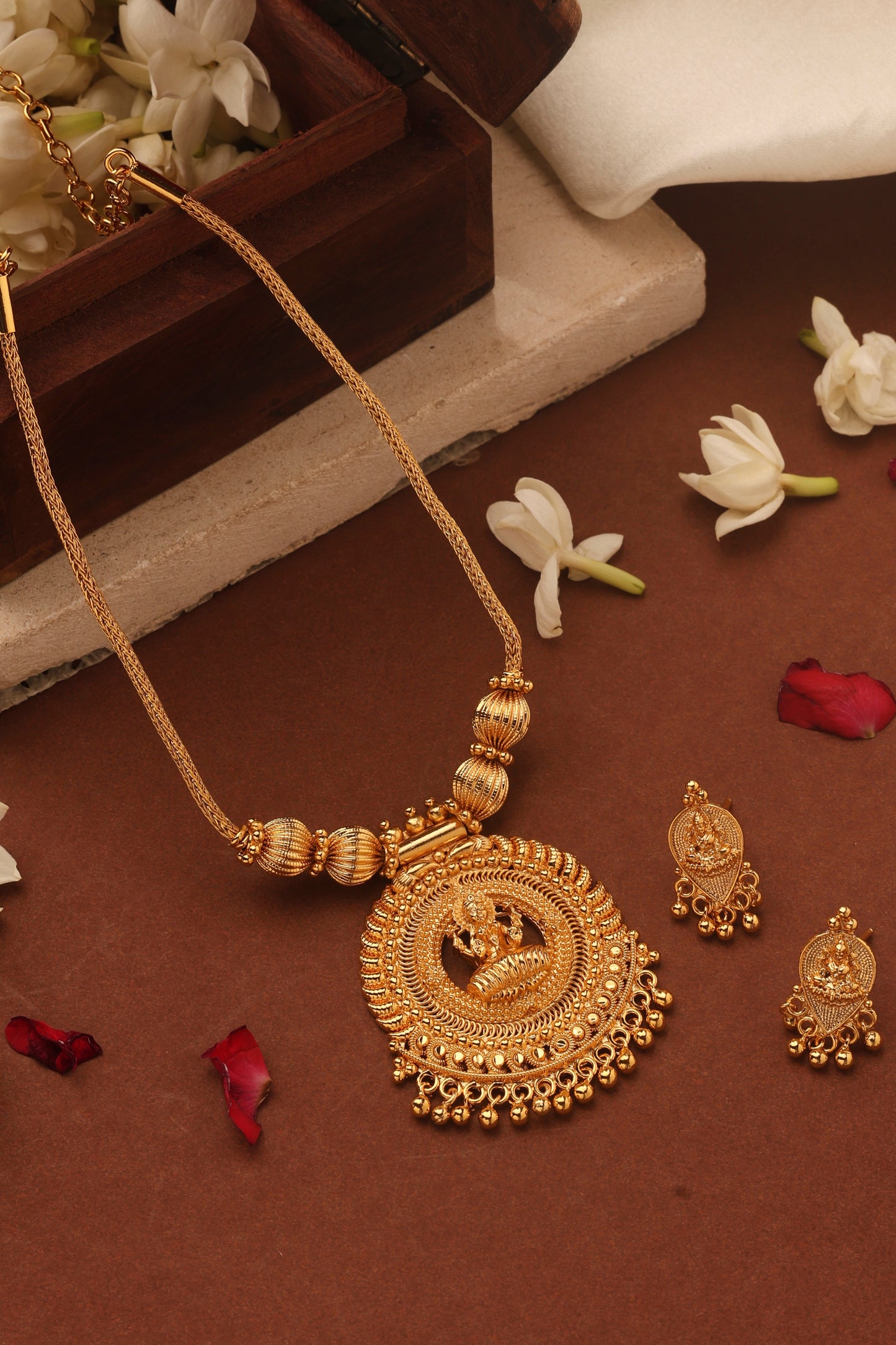 Gold Plated Necklace Set with Laxmi Pendant