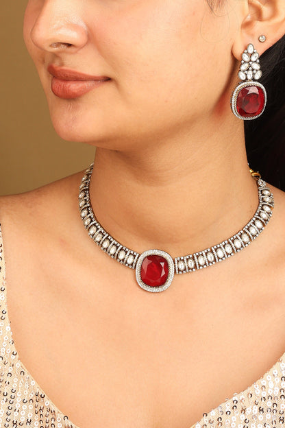 Kundan Choker Set with Red Pendant