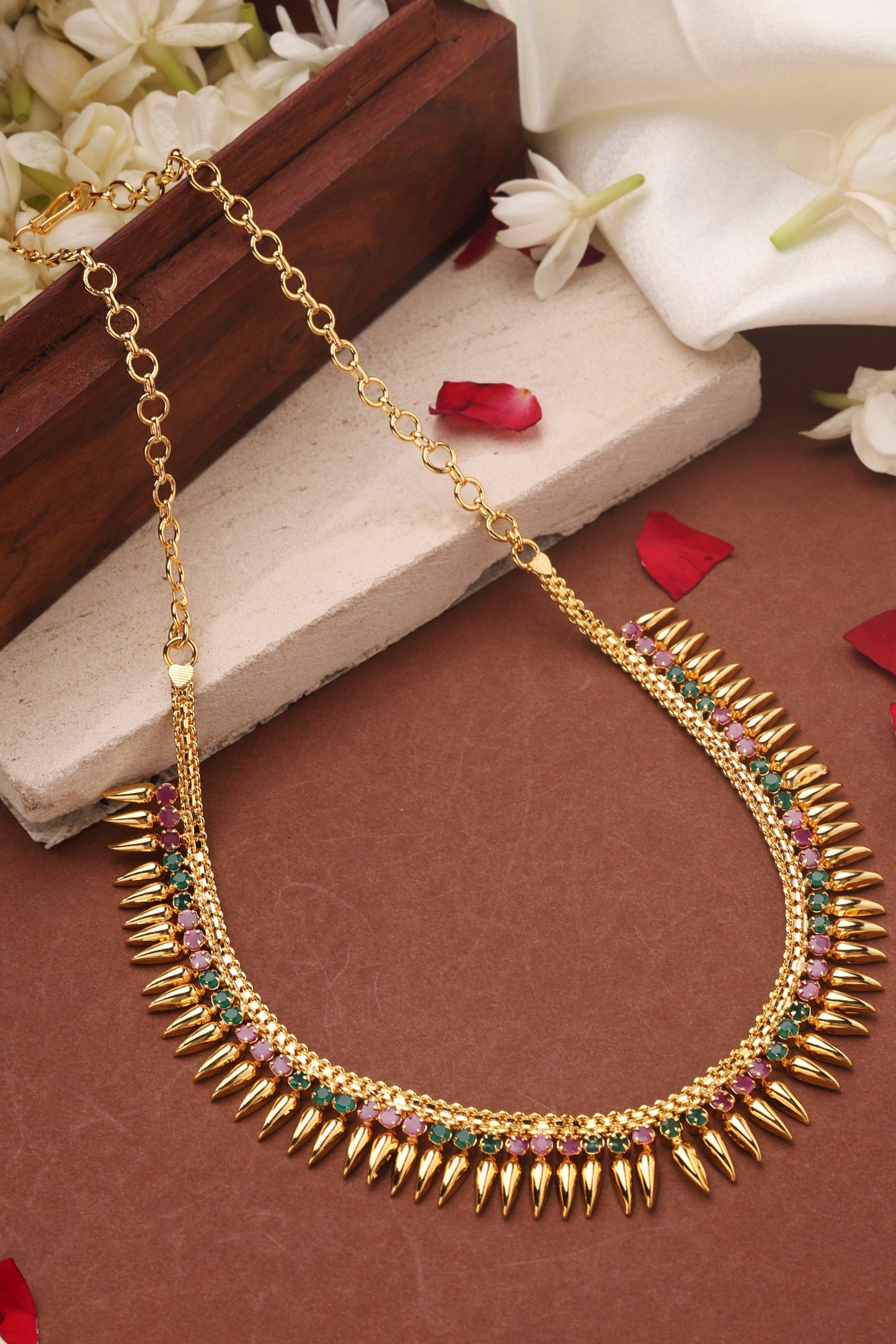 Gold Plated Choker and Stone Studded Necklace Set