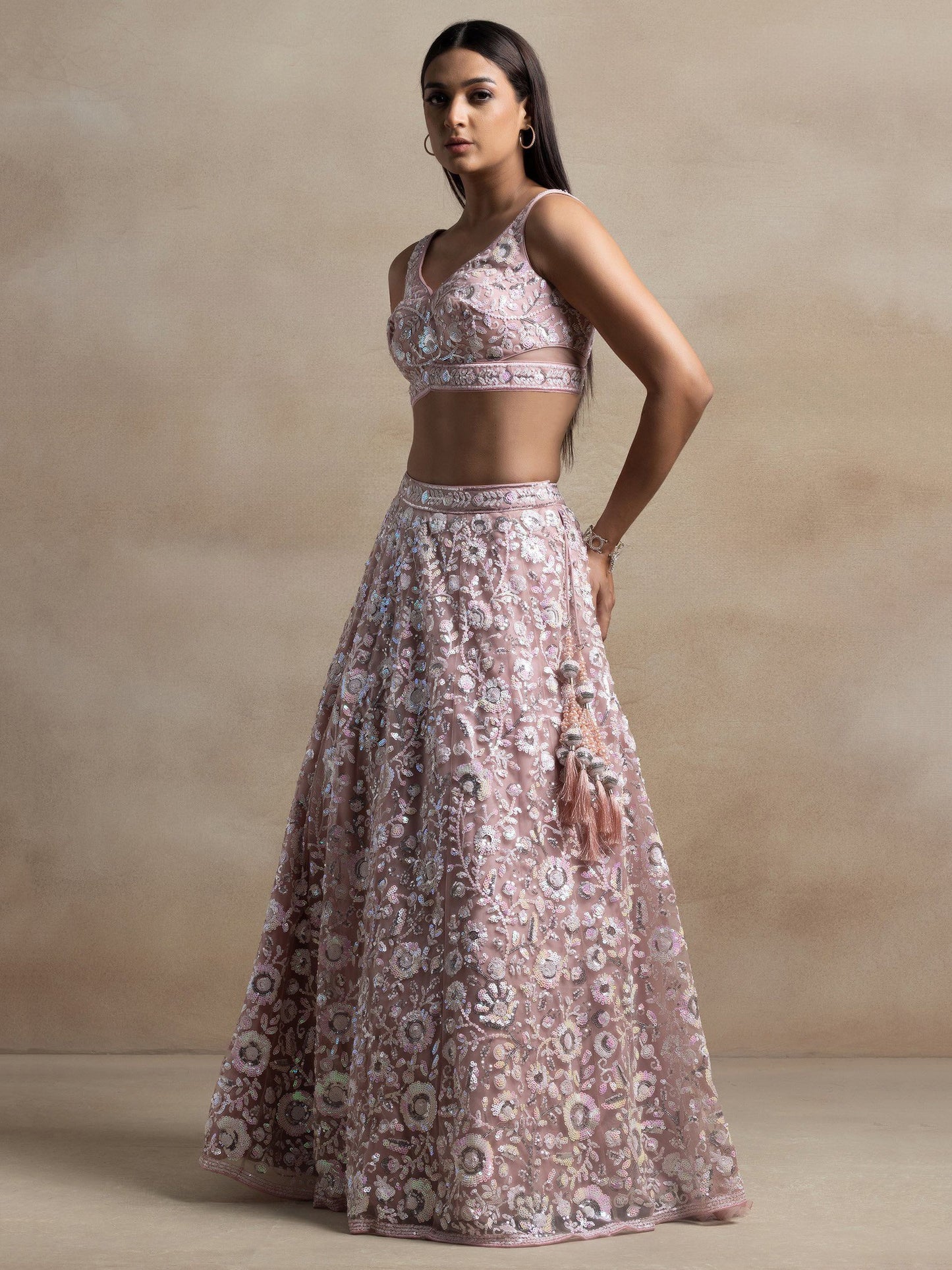 Pink Sequins Embroidered Soft Net Designer Lehenga Choli