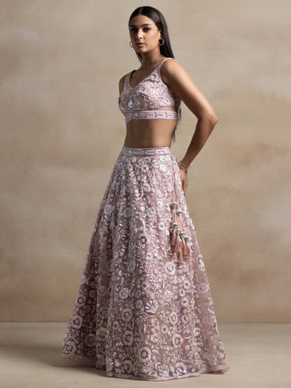 Pink Sequins Embroidered Soft Net Designer Lehenga Choli