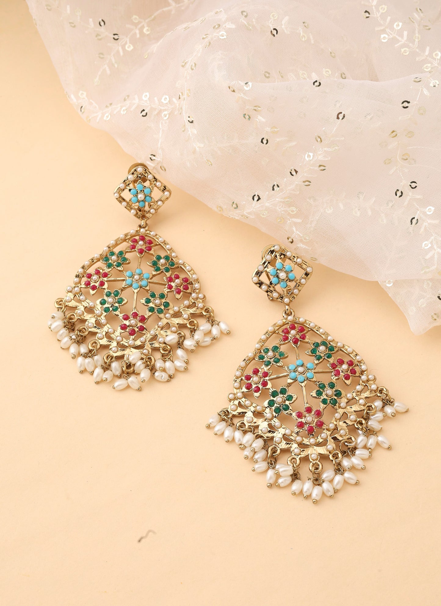 Multicolour Large Dangler Earrings with Pearl Detailing