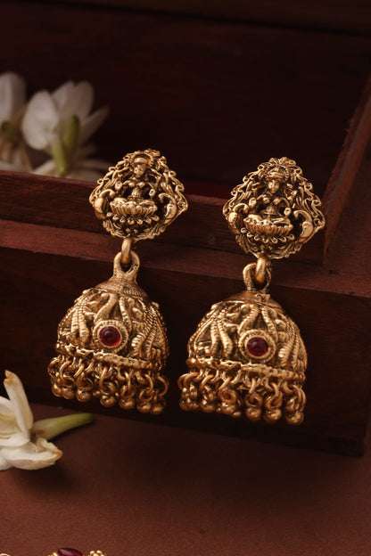 Gold Plated Temple Jewelry Necklace Set With Laxmi Pendant