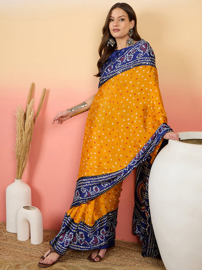 Golden Mustard Bandhani Silk Saree with a Traditional Touch