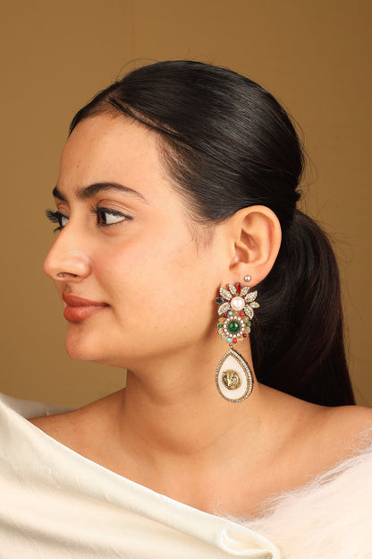 Multicoloured Statement Earrings with Pearls and Tiger Motif