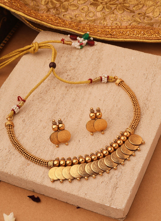 Gold Plated Lakshmi Coin Necklace Set with Matching Jhumki Earrings