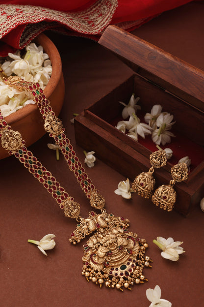 Gold Plated Temple Jewelry Necklace Set With Laxmi Pendant