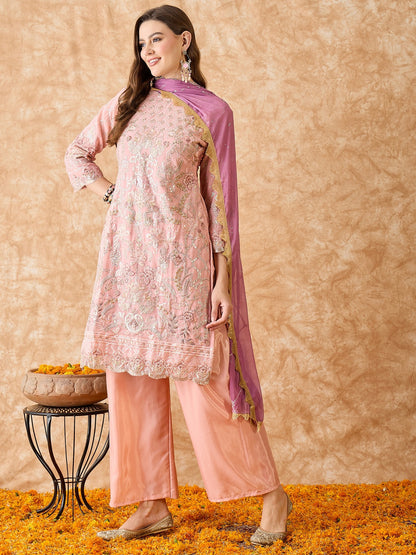 Semi Stitched Pakistani Suit in Peach Georgette