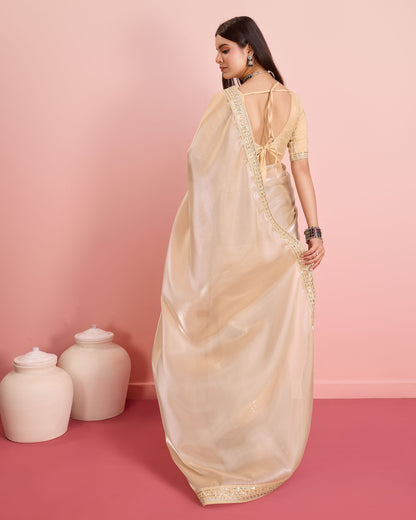 Soft Tissue Golden Embroidered Saree