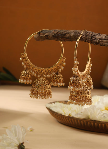 Gold Hoops with Jhumka Detailing