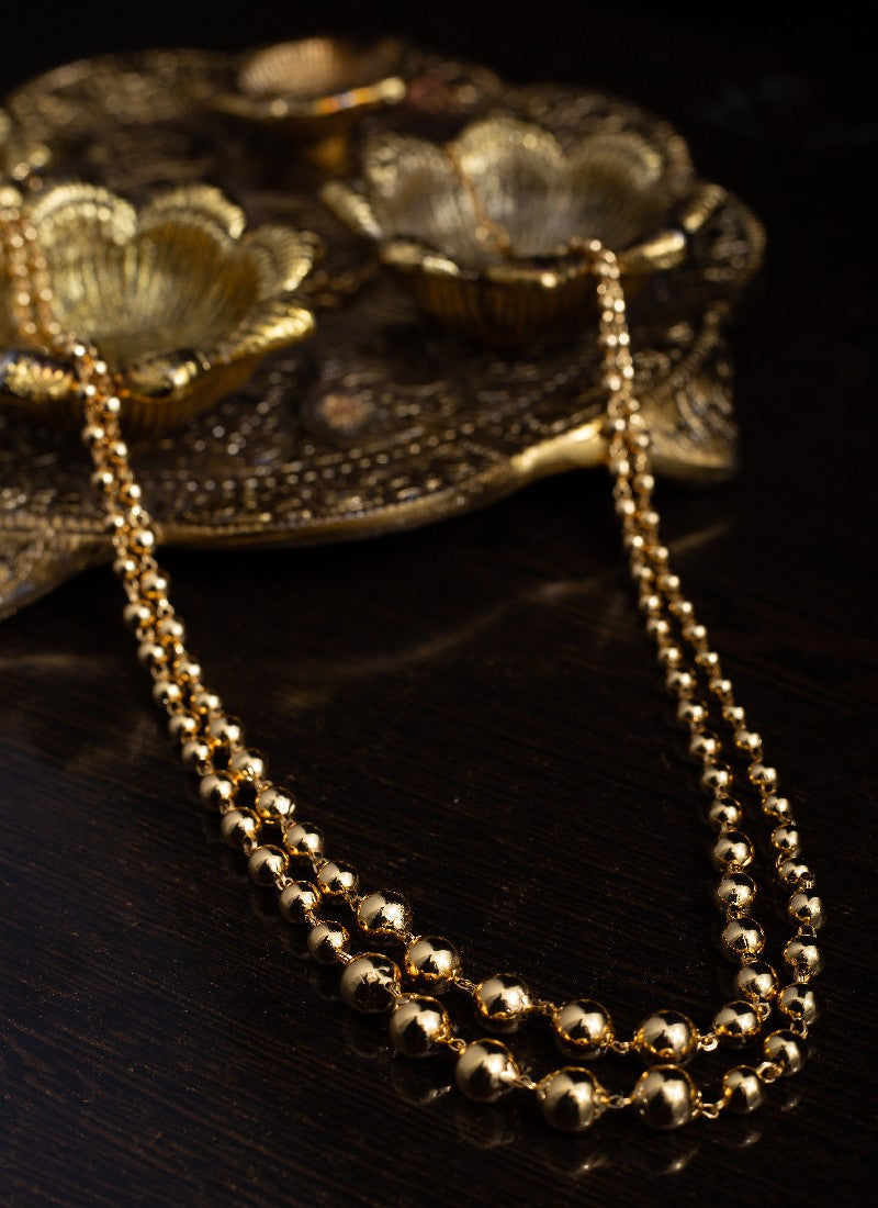 Gold Plated Two Layer Necklace with Ball Design