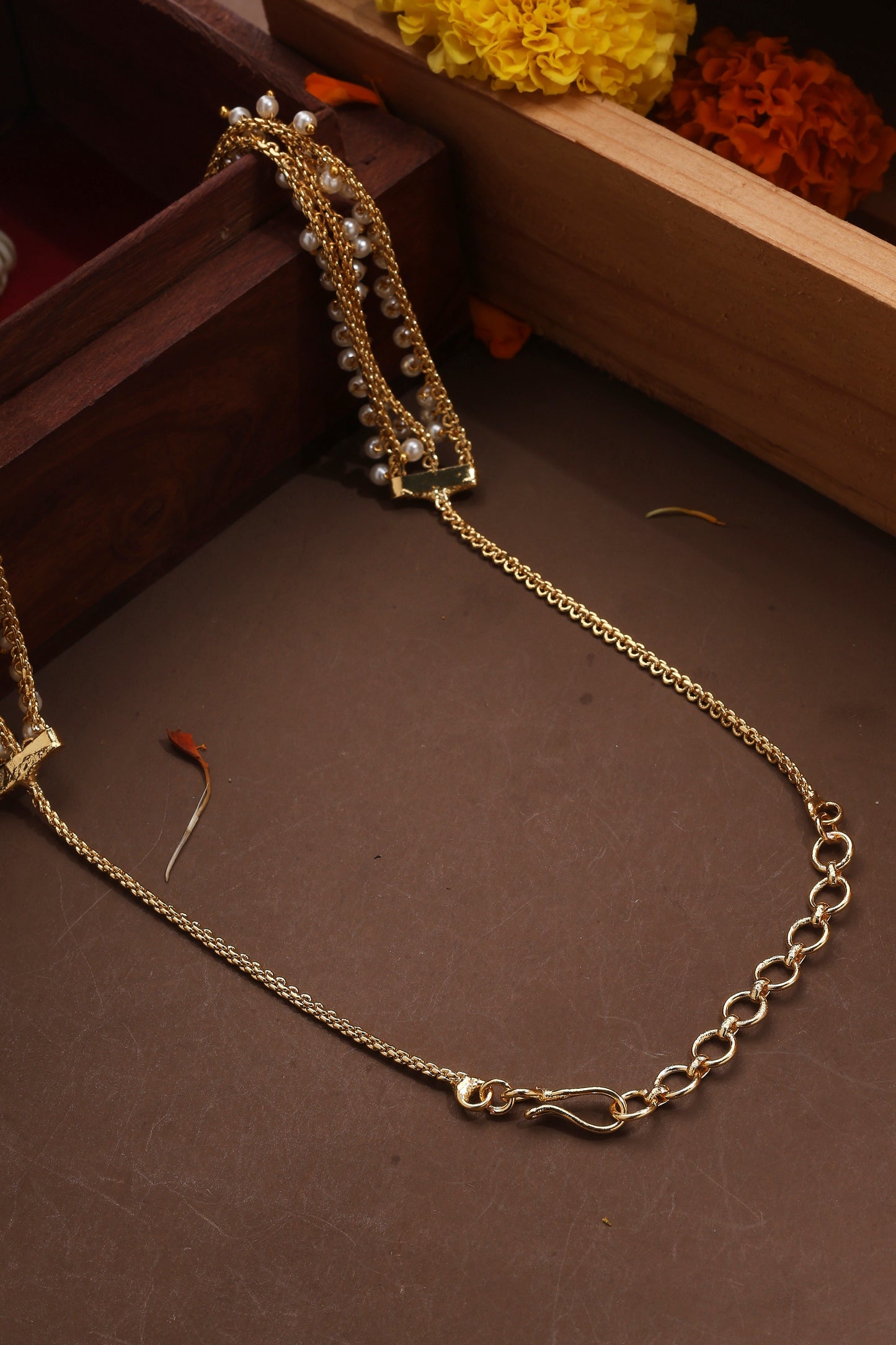 Three Layer Pearl Necklace with Gold Plated Chain