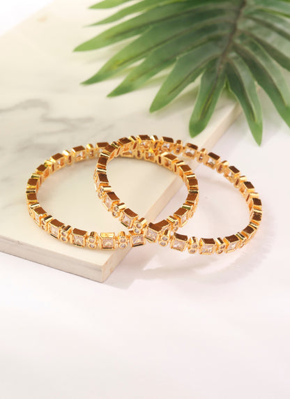 Gold Bangles with American Diamonds - Set of two