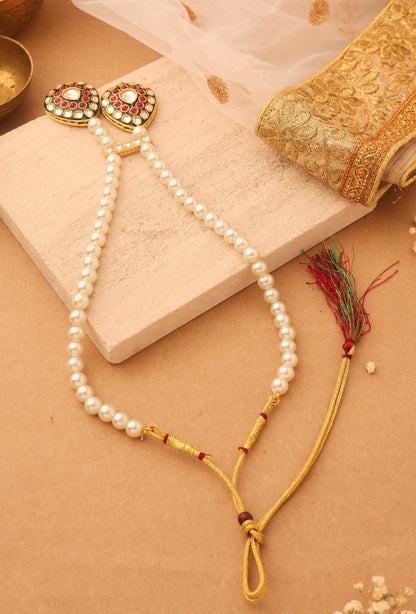Long Pearl Necklace Set with Kundan Stone Pendant