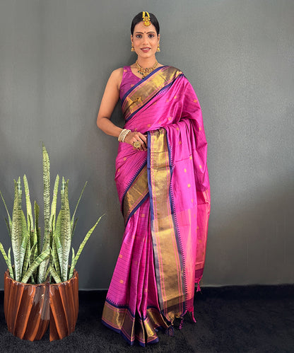 Magenta & Navy Blue Cotton Silk Saree