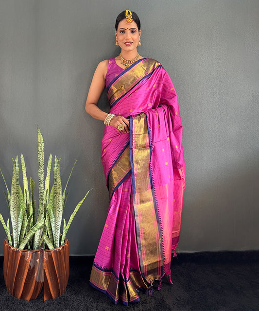 Magenta & Navy Blue Cotton Silk Saree