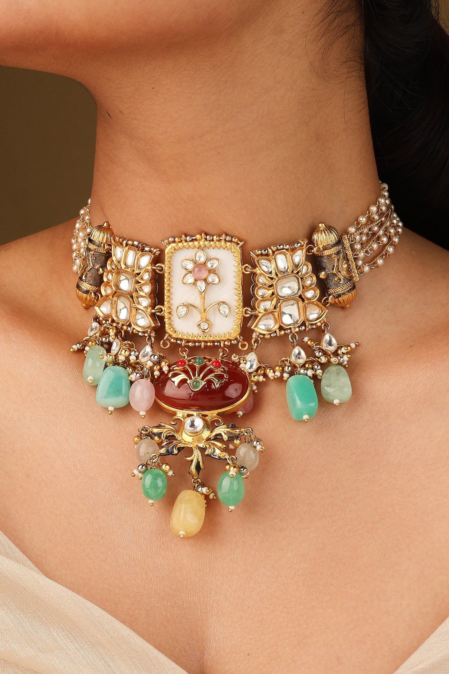 Traditional Multi Shape Colourful Transparent Stone Necklace