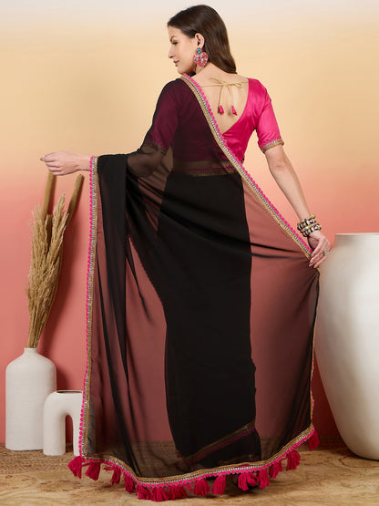 Classic Black Georgette Saree with Vibrant Pink Blouse