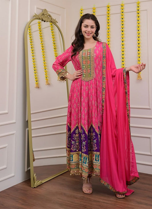 Pink Mirror Silk Blend Readymade Suit
