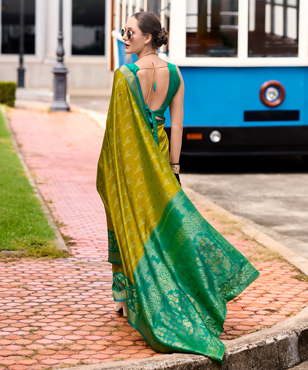 Lemon Green Soft Silk Patola Saree