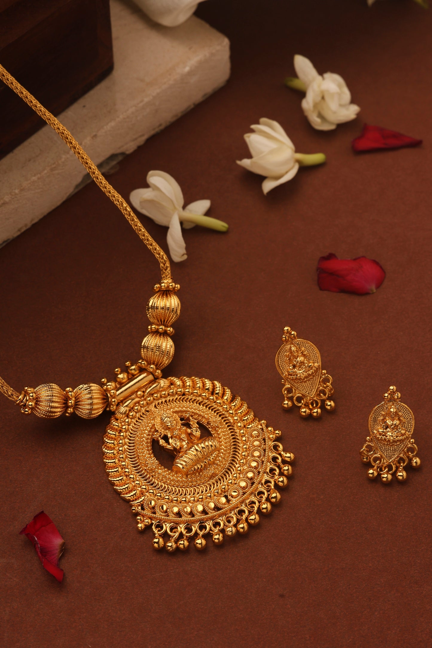 Gold Plated Necklace Set with Laxmi Pendant