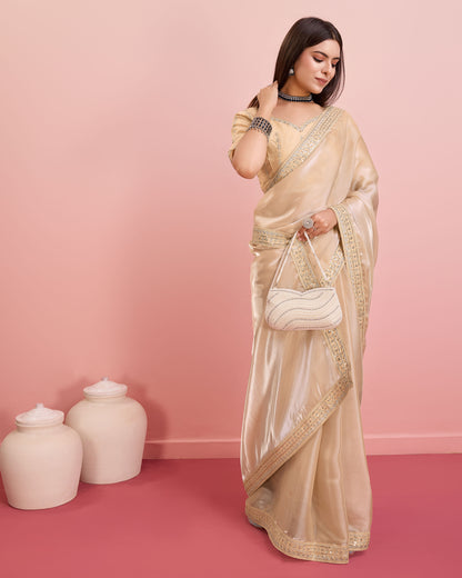 Soft Tissue Golden Embroidered Saree