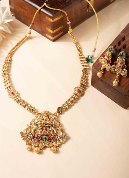 Gold Plated Rajwadi Laxmi Pendant Necklace Set