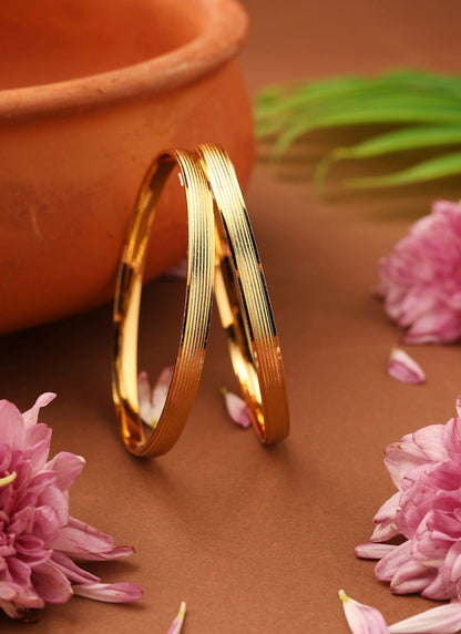 Plain Gold-Plated Bangles with Self-Line Design