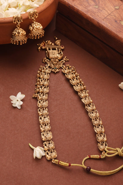 Gold Plated Long Necklace Set with Elephant Motif Pendant